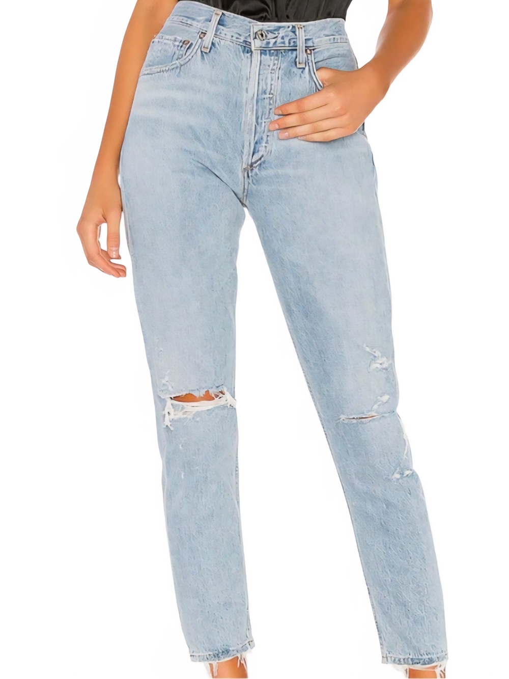 Agolde Light Blue Jamie High Rise Jeans Size 27 Intentionally Destroyed Areas